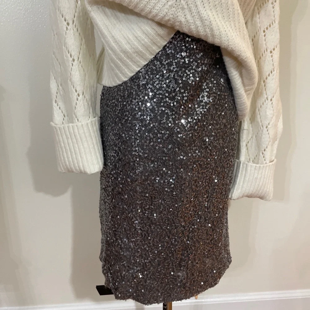 J.Crew silver pewter sequin holiday party dress pencil skirt 0 EUC rare